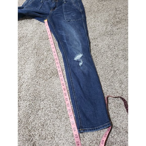 GAP Girlfriend Women's Jeans 2/26R Tapered Ankle Stretch Dark Denim Distressed - Picture 9 of 12